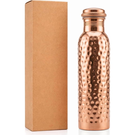 Pure Copper Water Bottle 34 Oz (1000 ml), Handmade Hammered Finish, Leak-Resistant Reusable Drinking Bottle with Heavy-Duty Design
