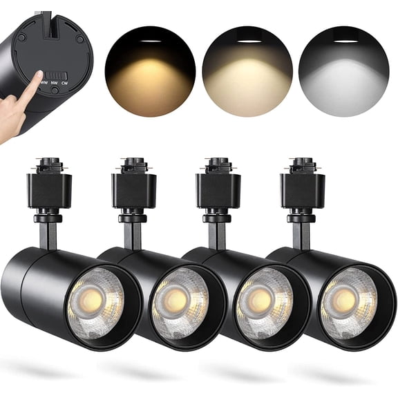 VANoopee 3-Color 30W H Track Lighting Heads Dimmable Bright LED Track Lighting Fixtures Accent Task Retail Kitchen Ceiling Spotlight Track Light H Type Pack of 4-Flicker Free CRI90+ 36 3000lm Black