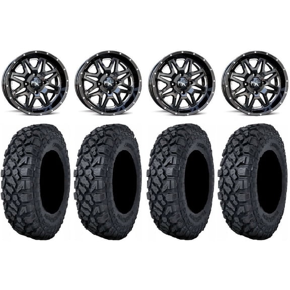 MSA Black Vibe 14" UTV Wheels 28" Klever X/T Tires Polaris RZR XP 1000 / PRO XP / Ranger XP 900/1000