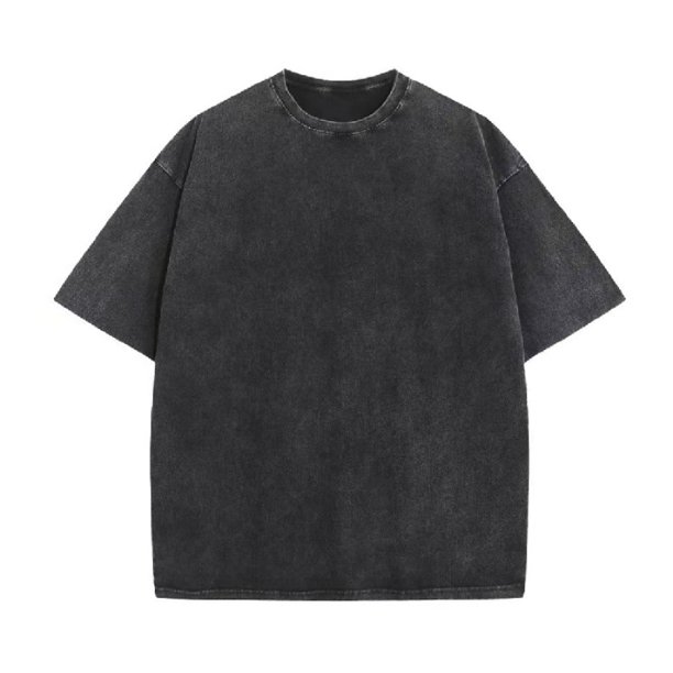 Camiseta de algodón grueso de 230 g, con lavado batik enhebrado, hombros anchos, manga corta