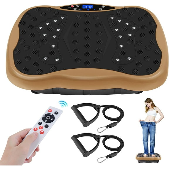 Vibration Plate Exercise Machine, Health & Fitness Full Body Vibration Platform, Portable Vibration Plate Platform for Weight Loss Home Fitness, Lymphatic Drainage, w/Resistance Bands Remote