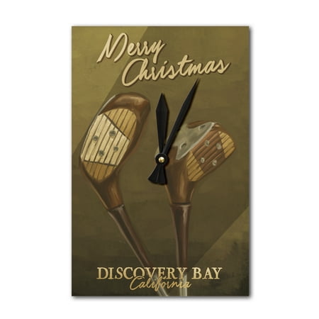 - Discovery Bay, California - Merry Christmas - Golf Clubs - Lantern Press Artwork (Acrylic Wall Clock)
