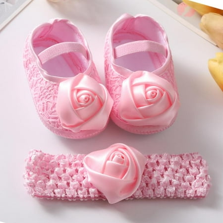 

Wuffmeow Baby Girls Autumn Flats Satin Cloth Floral Princess Shoes Toddler Soft Sole Walking Shoes Headband Set 0-18 Months