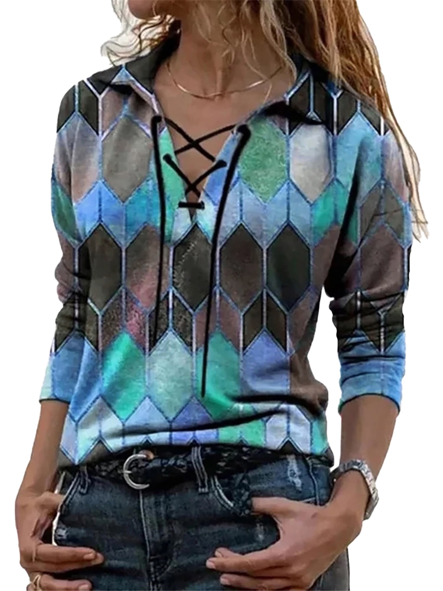 V Neck Long Sleeve T-shirt Top 