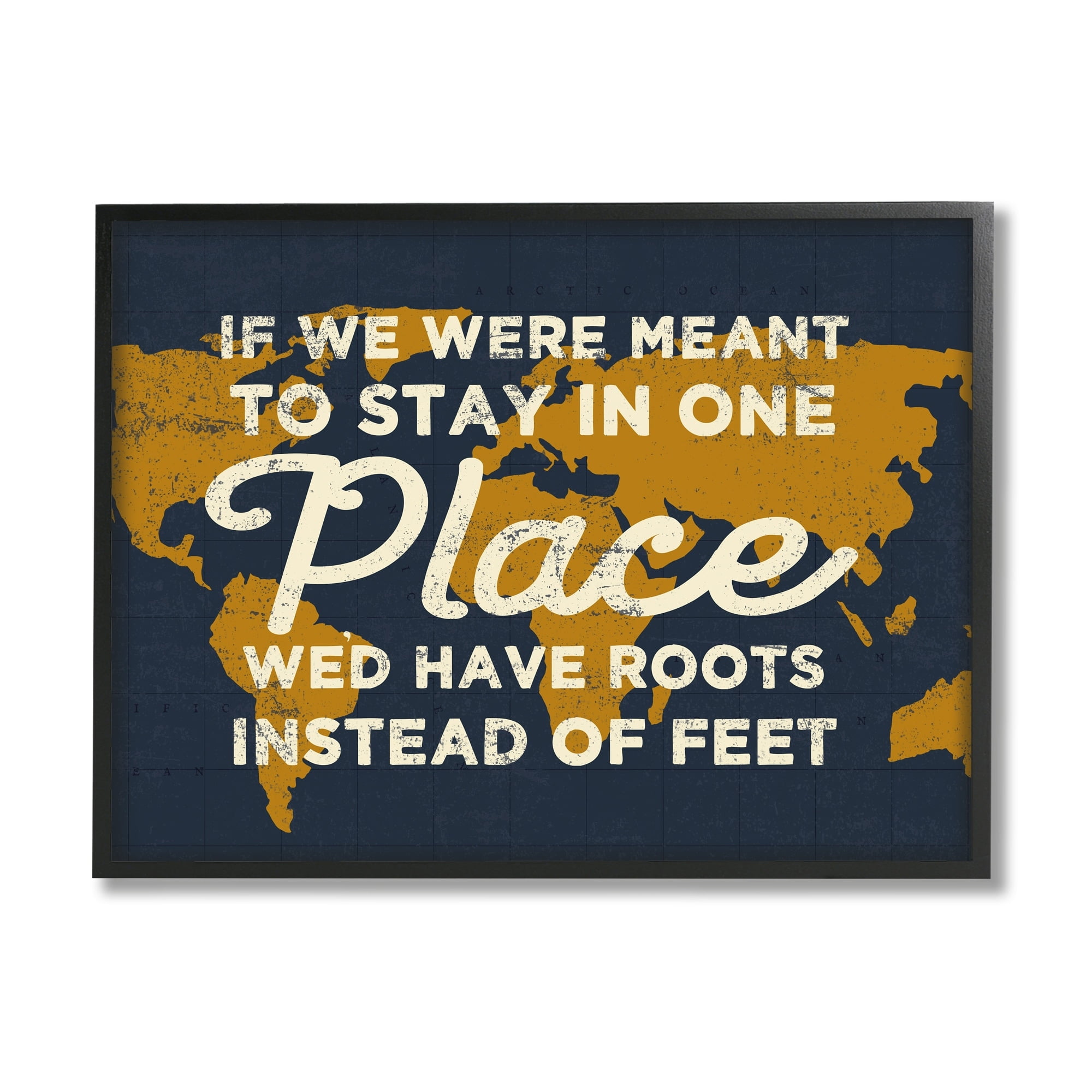 Stupell Industries We'd Have Roots Encouraging Travel World Map Sign,14 x 11, Design by Daphne Polselli