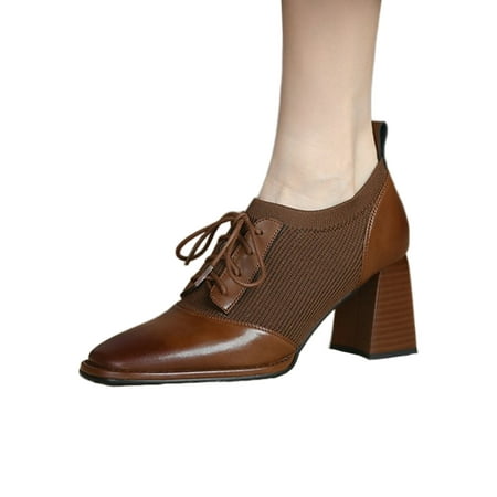 

Rockomi Womens Breathable Pumps Knitted Pumps Work Comfort Lace Up Dress Shoes Brown 4