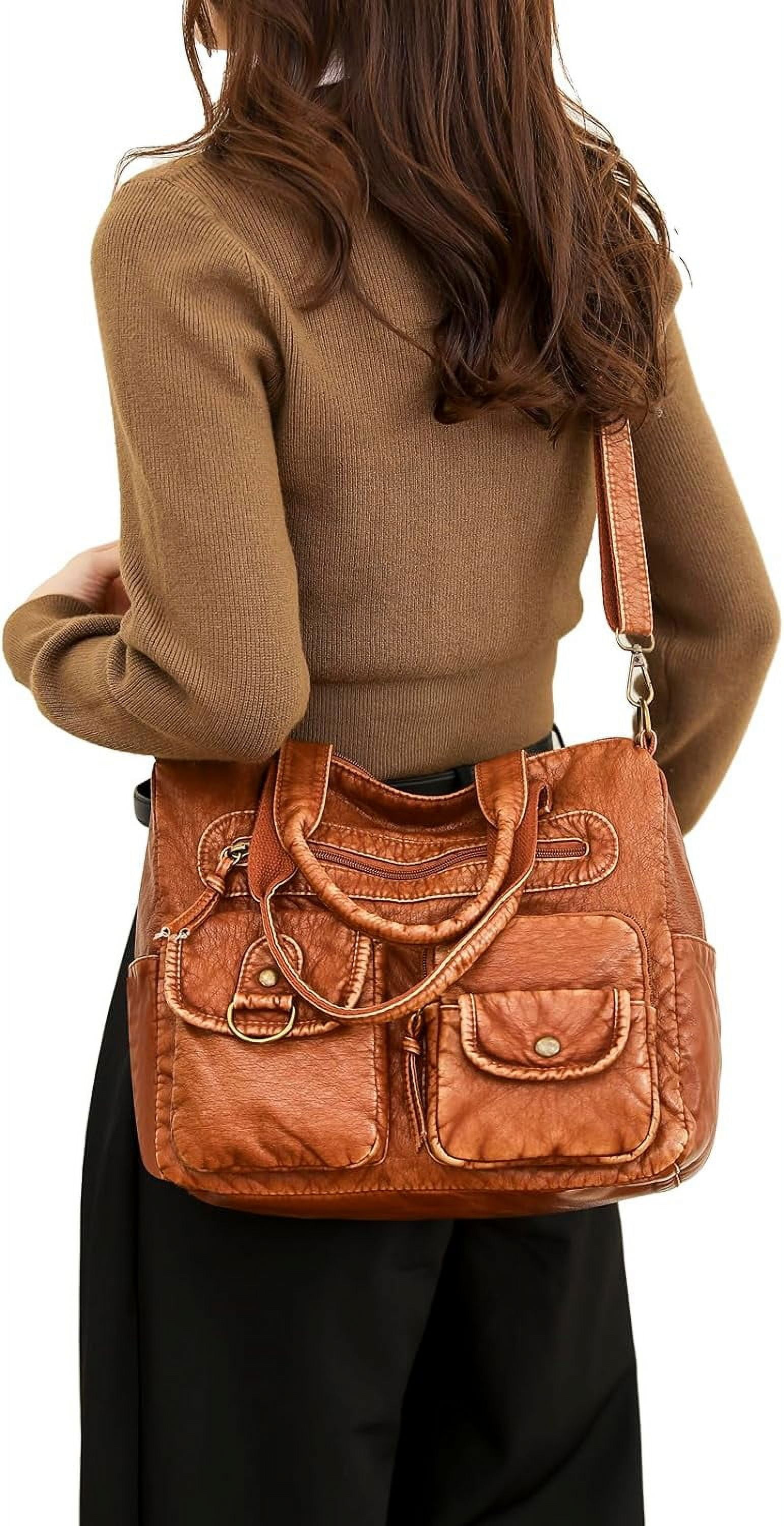 Crossbody Bag for Women Multi Pocket Shoulder Bags Medium Travel Purses Ultra Soft Washed Leather
