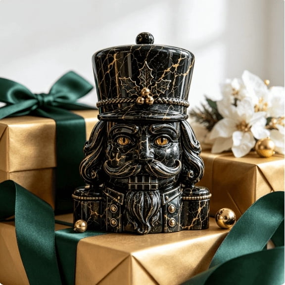 Black & Gold Heirloom Christmas Figurine, Resin Holiday Keepsake Ornament, Luxury Gothic Style Indoor Mantel & Shelf Display (Nutcracker)