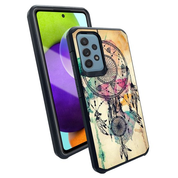 ANJ  Slim Dual Layer Shockproof Case   Tempered Glass Cover for Samsung Galaxy A52 5G - Watercolor Dreamcatcher