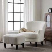 Christopher Knight Home Accent Chair with Ottoman, Tapered Wood Legs, Off White