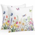 thumbnail image 2 of Throw Pillow Covers 18x18 Inch Set of 2, Wildflowers Waterproof Outdoor Pillow Covers, Spring Country Tulip Butterfly Floral Leaf Decorative Cushion Pillowcases for Couch, Sofa, Bed, Garden, Patio, 2 of 9