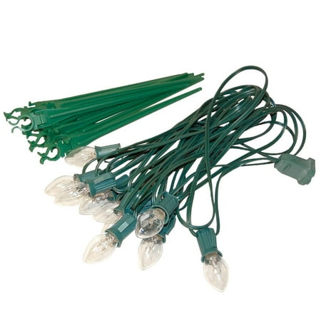 Set of 10 Clear White C7 Pathway Marker Lawn Stakes - Green Wire