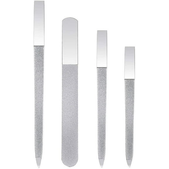 4 Pcs Metal Nail File Diamond Nail Files Stainless Steel Nail File Kit Double Side Fingernail Toenail Files for Salon Home Travel Use(5.9Inch)