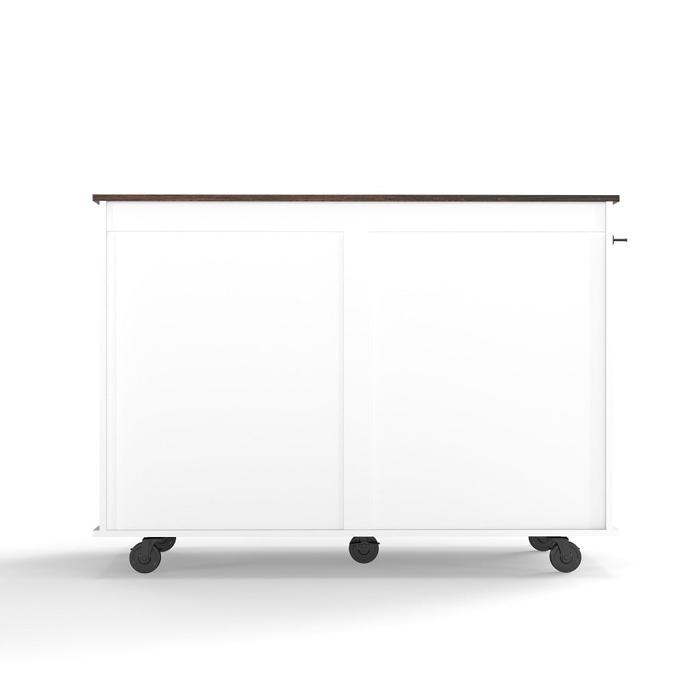 Brown white 47.2" Mobile Dog Crate with Flip-Top Feeding Door, Dual-Access & 5 Caster System (2 Locking), Side Hooks - Multi-Functional Pet Kennel,double dog crate furniture