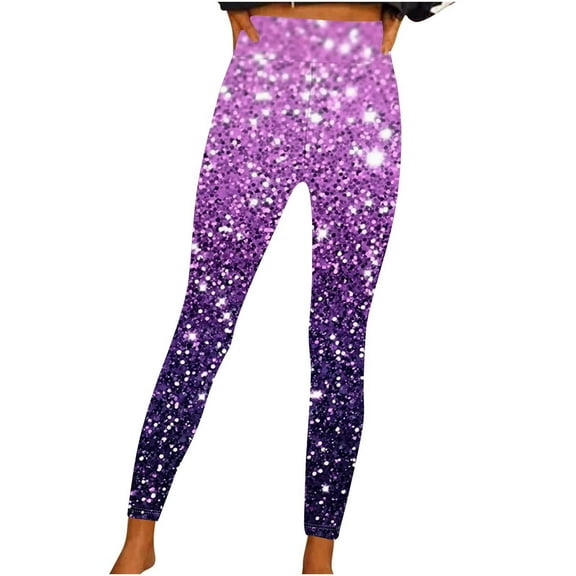 WNYEIME Women's High Waisted Sparkly Sequins Print Yoga Pants Tummy Control Stretch Shiny Sports Tights Gym Running Workout Leggings Multicolor L