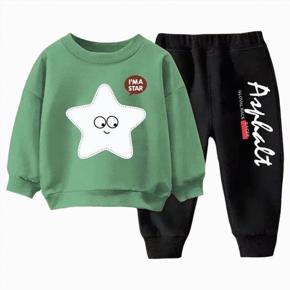 TOWED22 Baby Girl Clothes Newborn Infant Fall Winter Outfits Print Long Sleeve Crewneck Sweatshirts Pants Size:7-8 Y,Color:Green