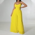 thumbnail image 2 of AKOEE Chiffon Dressy Jumpsuits for Women Elegant Party Casual Sexy Sleeveless Metal Strap Pleated Wide Leg Rompers (XL, Yellow), 2 of 7