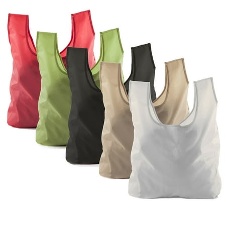 Reusable Grocery Bags | Foldable w/ Integrated String Pouch | Ripstop Nylon Tote - 5PK Grocery Set CA2650
