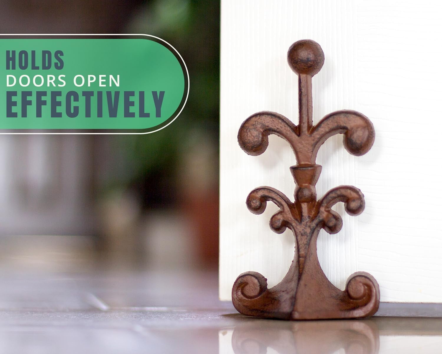 Comfify Cast Iron Fleur De Lis Doorstop Wedge with Felt Bottom 7.75 x 4 x 3.5 Inch Antique Rust Brown