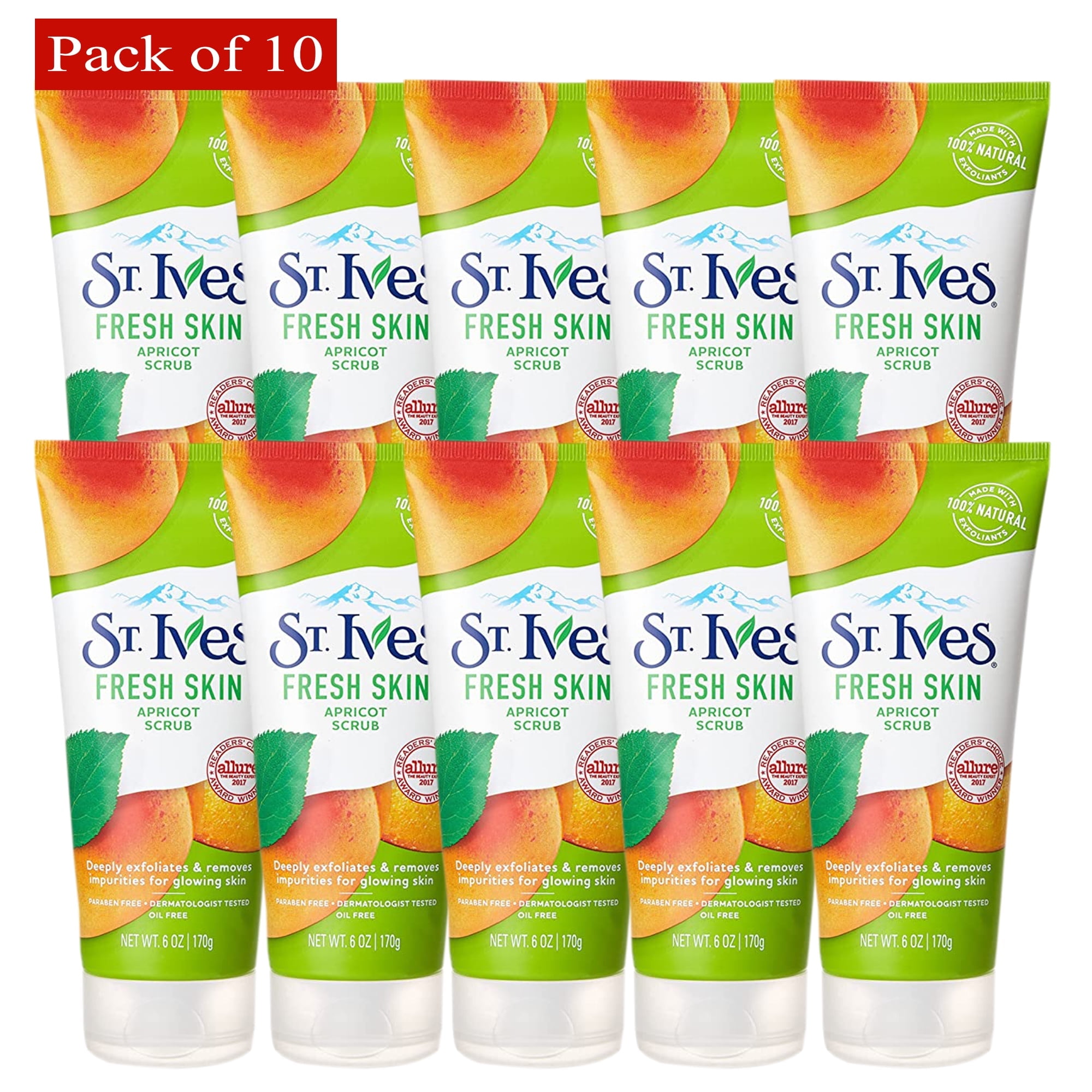 St. Ives Fresh Skin Exfoliating Face Scrub, Apricot Facial Exfoliator 6 oz - Pack of 10