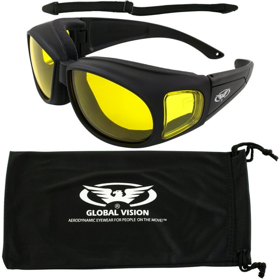 Outfitter Padded Motorcycle Glasses Fits Over Glasses Yellow Lens  Pouch & Strap