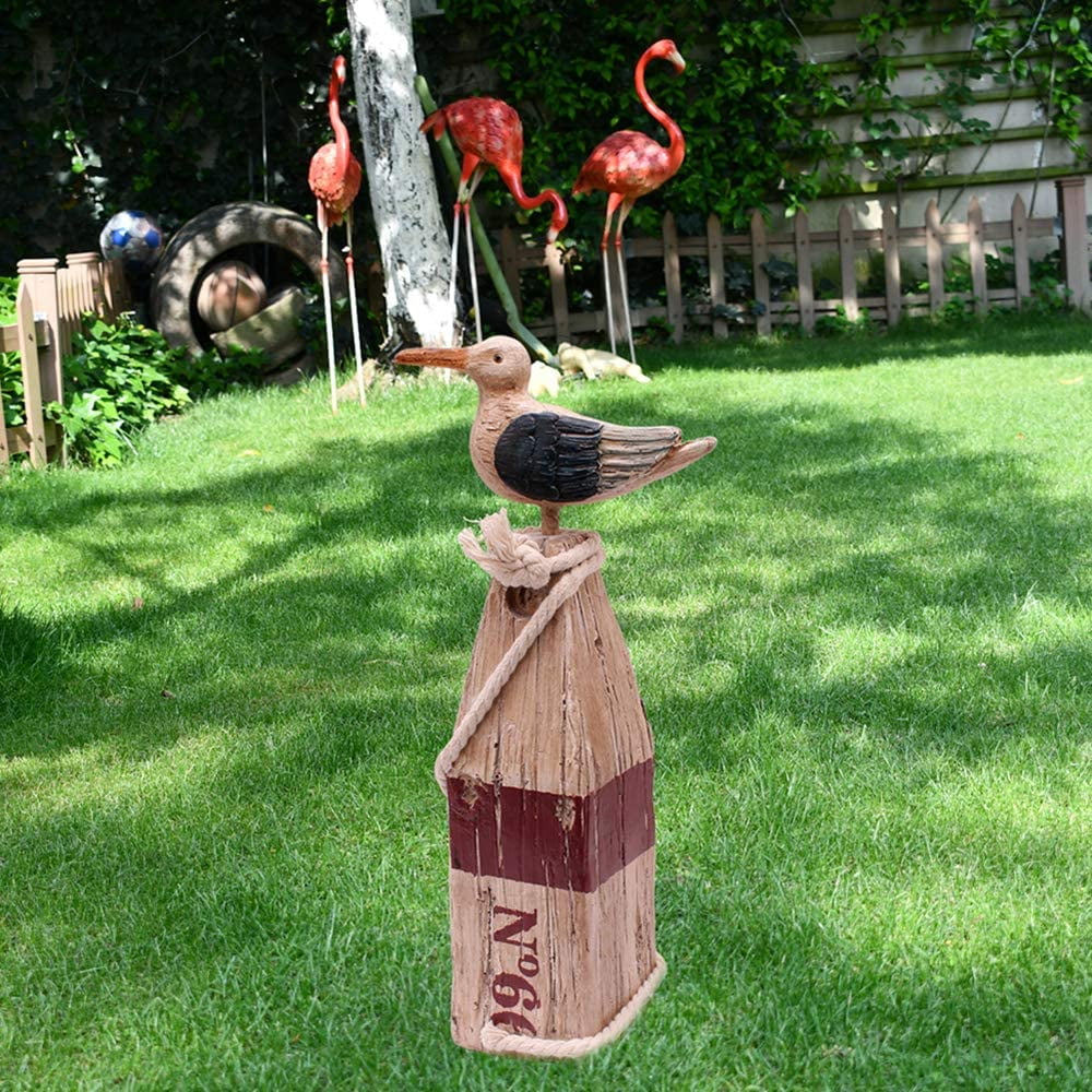 HEALLILY 2pcs Wooden Seagull Figurine Nautical Decorations Ornaments Rustic Vintage Coastal Beach Home Decorations Nautical Gifts Green