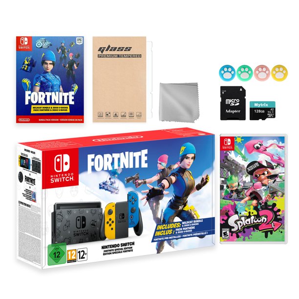 Nintendo Switch Fortnite Wildcat Limited Console Set Epic Wildcat Outfits 00 V Bucks Bundle With Splatoon 2 And Mytrix Accessories Walmart Com