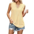 thumbnail image 2 of Classy Jacquard Tank Women Lace Appliques Sleeveless Vest Shirts Solid Color Camisole V-Neck Tunic Yellow XXL, 2 of 8