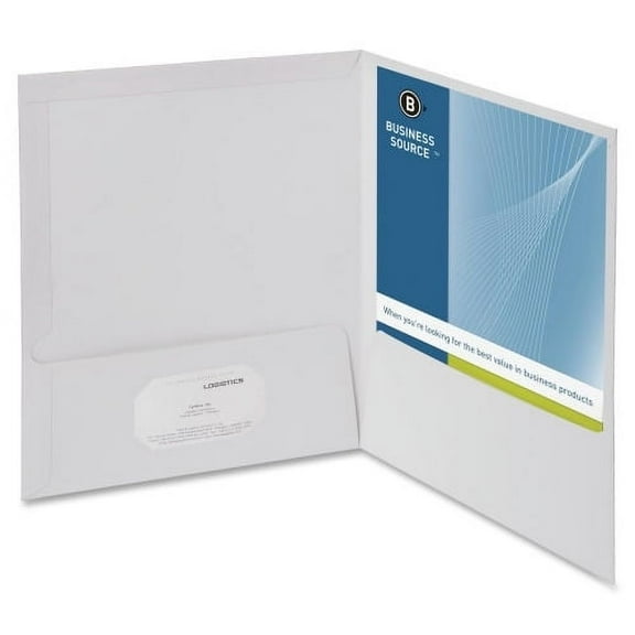 Business Source Laminated Cover 2-pocket Portfolio Letter - 8 1/2" x 11" Sheet Size - 100 Sheet Capacity - 2 Internal Pocket(s) - White - 25 / Box