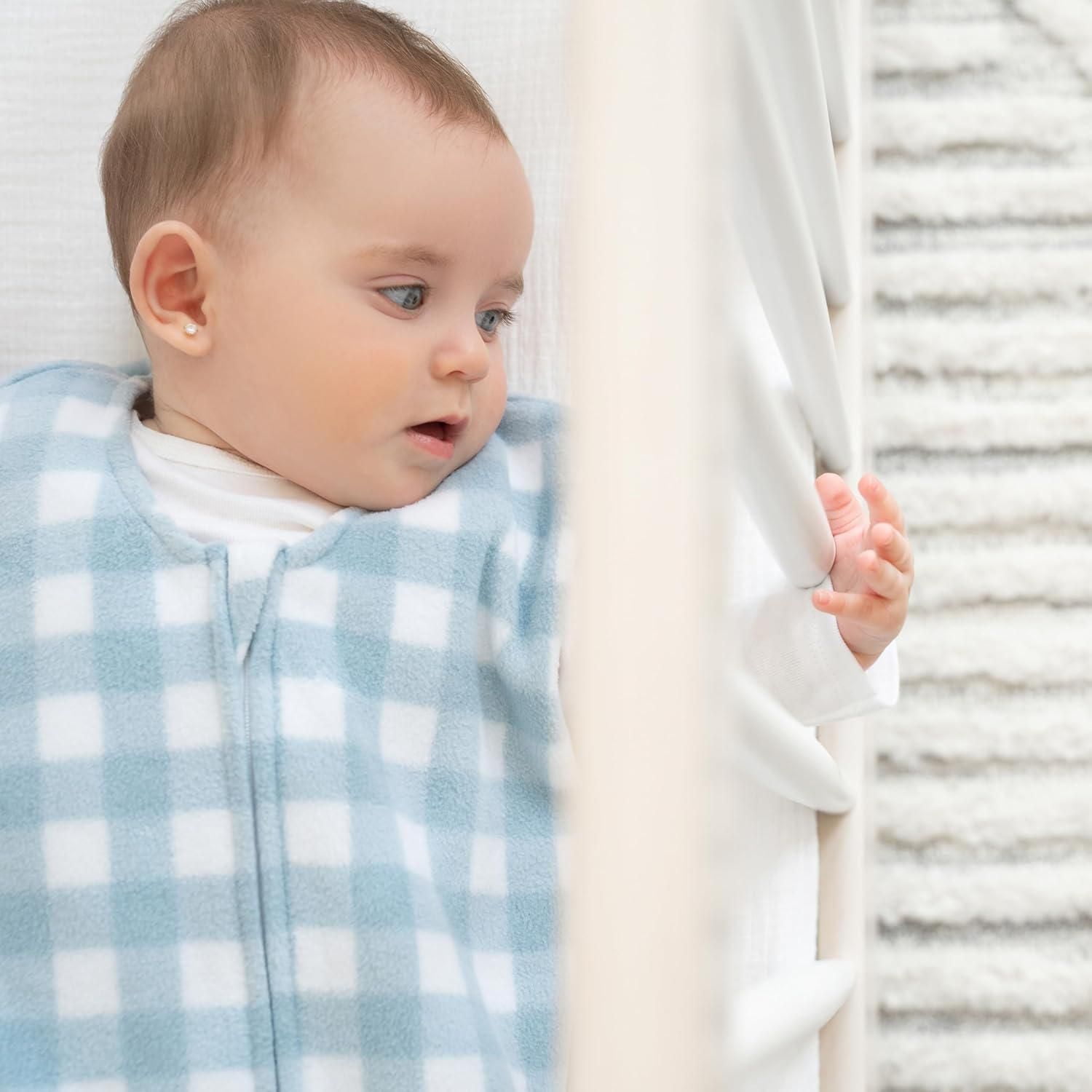 HALO Sleepsack, Micro-Fleece Wearable Blanket, Swaddle Transition Sleeping Bag, TOG 1.0, Gingham Blue