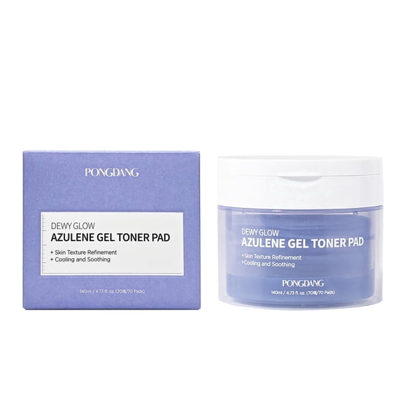 PONGDANG Dewy Glow Azulene Gel Toner Pad, Dual Embossed Cooling Toner Pads for Moisturizing and Soothing, 70 Pads