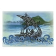 thumbnail image 1 of Nordic Cutting Board, Drekar Boat Vikings Ship Bearded Warrior with Tool Swirled Sea Waves Artwork, Decorative Tempered Glass Cutting and Serving Board, in 3 Sizes, by Ambesonne, 1 of 2