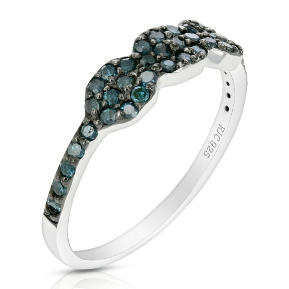 Vir Jewels 0.45 CTTW 3 Stone Blue Diamond Composite Ring .925 Sterling Silver Size 7 Female Adult
