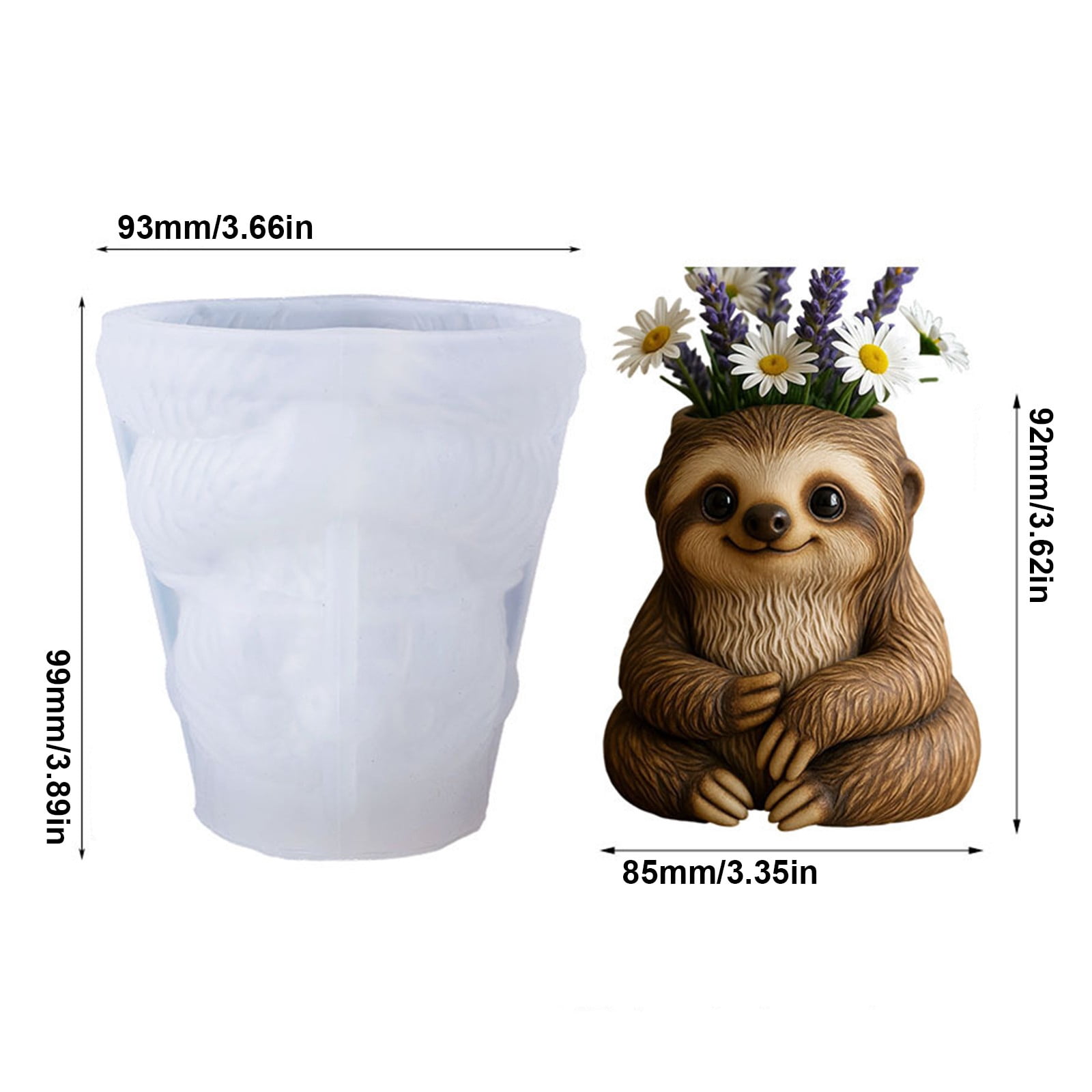 Sloth Flower Pot Silicone Resin Mold, 3D Animal Epoxy Resin Casting Planter Pot Molds, Concrete Cement Clay Plaster Mold for Home Decor, Candle Holder Mold, Pen Holder Jewelry Container Vessels Mould