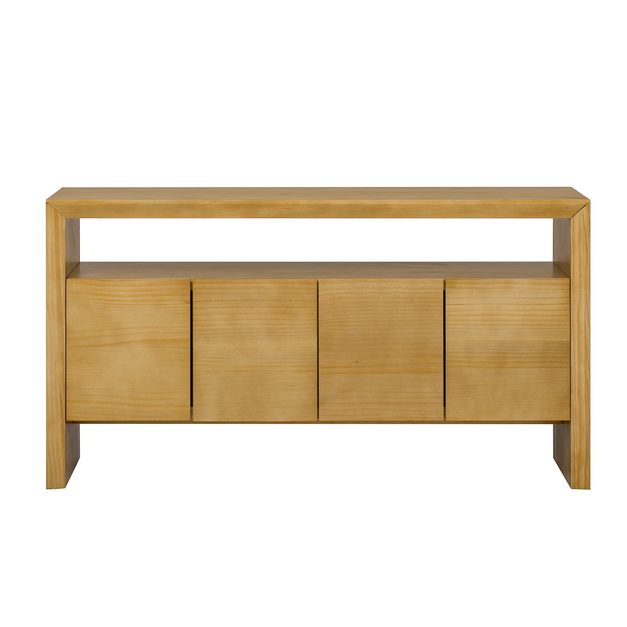 Euroco 60" Sideboard Buffet Cabinet with Storage, Solid Wood Coffee Bar Station Table with 4 Doors and Open Shelf for Living Room,Hallway,Natural