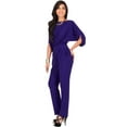 thumbnail image 4 of KOH KOH Long Pants Formal Cocktail Evening One Piece Fall Pockets Dressy Jumpsuit Romper Suit Casual Outfit Playsuit Tall 3/4 Short Sleeve For Women Indigo Blue Purple Large US 12-14 NT118, 4 of 6