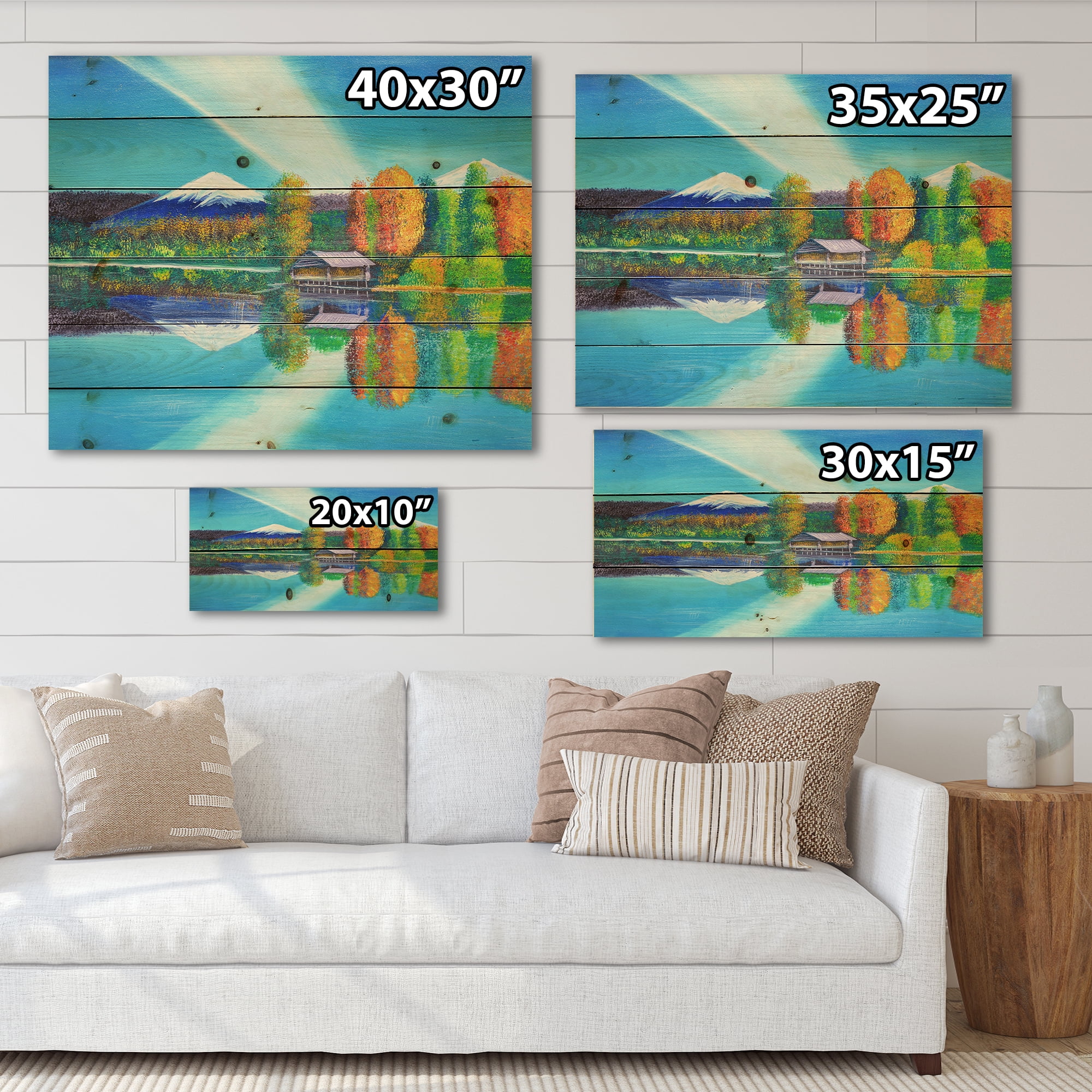 Designart 'Reflection Of Mountain and Sky On The Lake Water' Nautical & Coastal Print on Natural Pine Wood