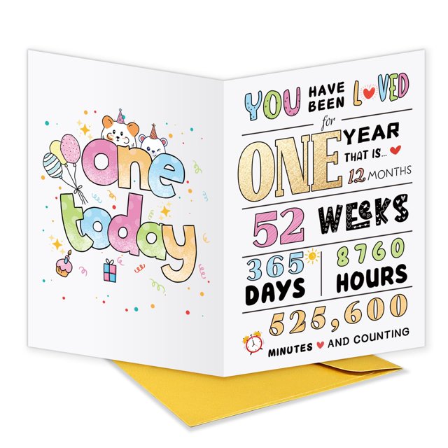Tarjeta de cumpleaños UUEFKTN para 1er año, diseño adorable, 20 x 13 cm