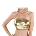 thumbnail image 1 of Top bandeau para mujer Camisole Tube Top Traje de baño sin mangas Sin Color sólido para Halloween Nightclub Music Festival Night Out Dorado Macarena Top de tubo de mujer, 1 of 7