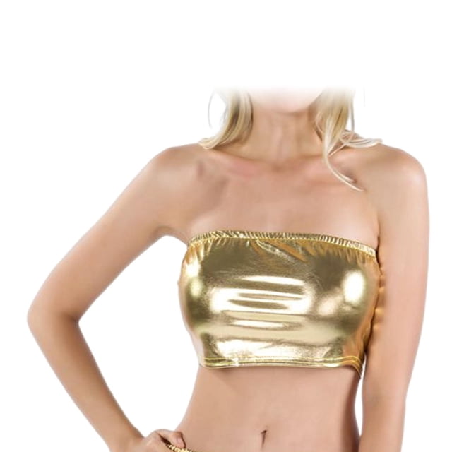 Top bandeau para mujer Camisole Tube Top Traje de baño sin mangas Sin Color sólido para Halloween Nightclub Music Festival Night Out Dorado Macarena Top de tubo de mujer