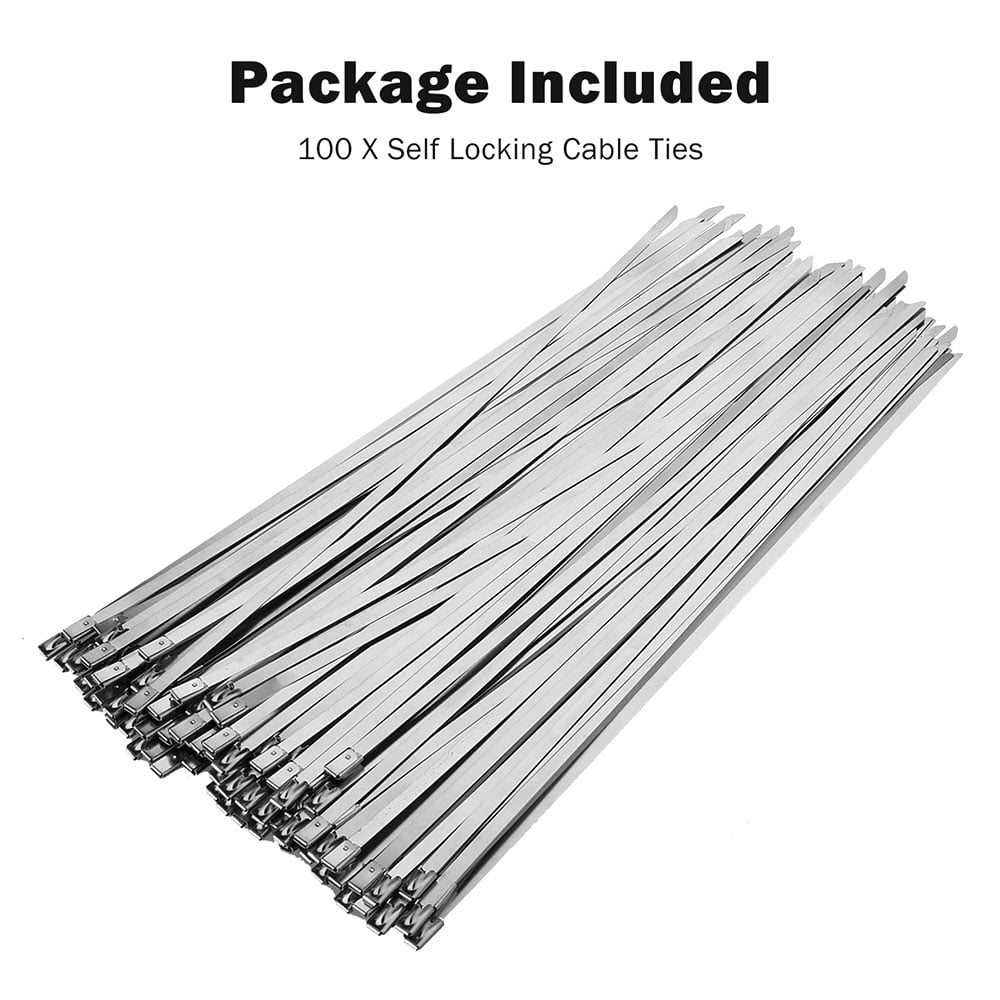 BestTong 4inch/ 6inch/ 8inch/ 12inch Stainless Steel Exhaust Wrap Multi-Purpose Locking Cable Metal Zip Ties Pack of 100