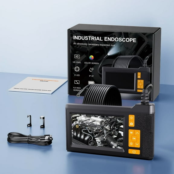Binazon Endoscope Camera with 8 LED Lights, Borescope with 4.3" IPS Screen, 1920P HD, 16.5FT Semi-Rigid Cord