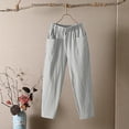 thumbnail image 3 of IDALL Linen Pants Women Wide Leg Pants Woman Women Fashion Solid Color Cotton Flax Elastic Long Pants Beach Leisure Trousers Lounge Pants Women High Waisted Pants Gray 3XL, 3 of 4