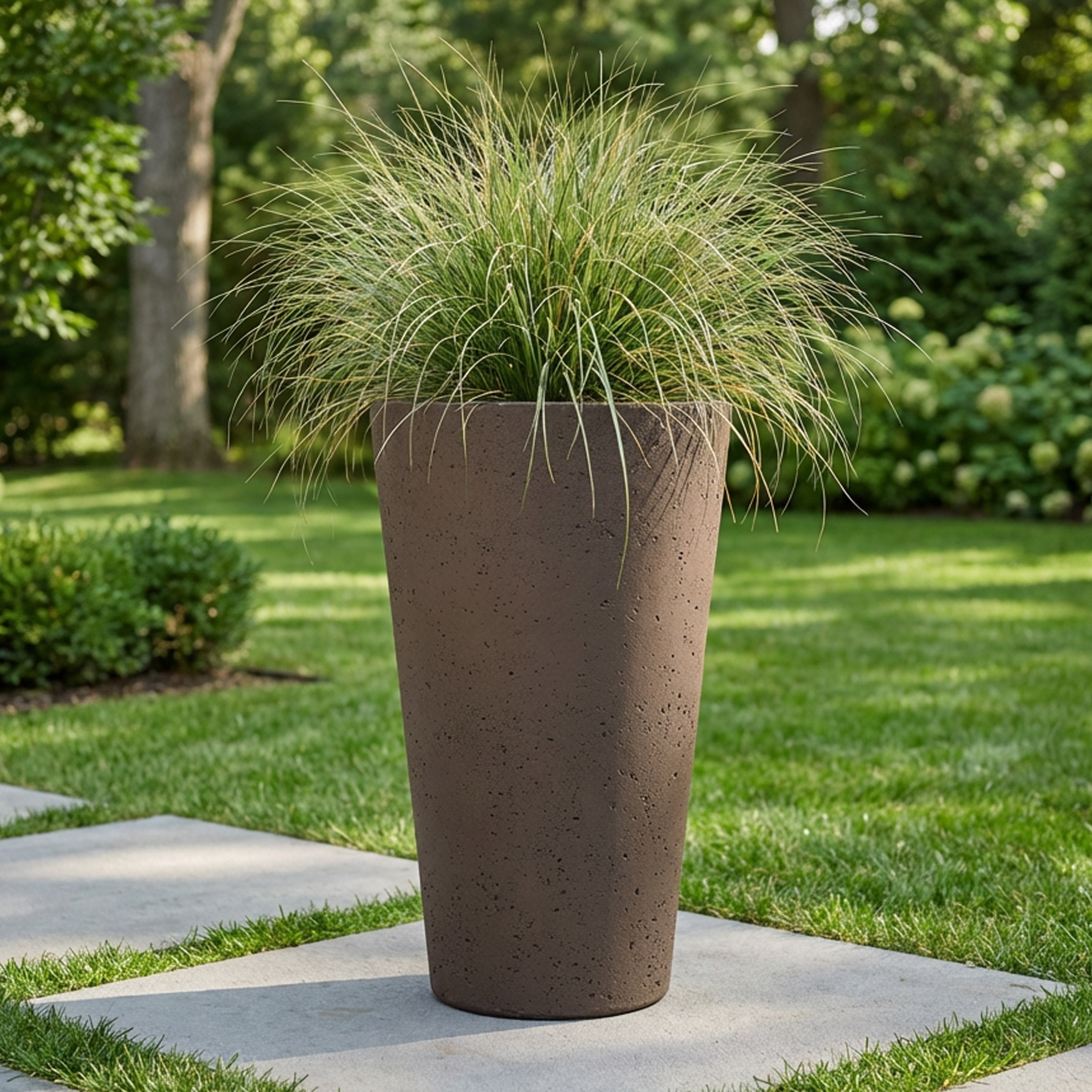 Algreen Crete 25" Self-Watering Planter, Tall, Brownstone Resin