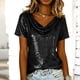 thumbnail image 2 of Camisas de Manga Corta para las Mujeres Casual Brillante Color Sólido Empalmado Cuello de Tortuga Tops para el Uso Diario, 2 of 9