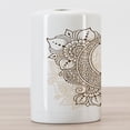 thumbnail image 3 of Half Moon Ceramic Toothbrush Holder, Mystic Intricate Oriental Paisley Floral Crescent Star Arrangement, Decorative Versatile Countertop for Bathroom, 4.5" X 2.7", Pale Peach and Chocolate, 3 of 4