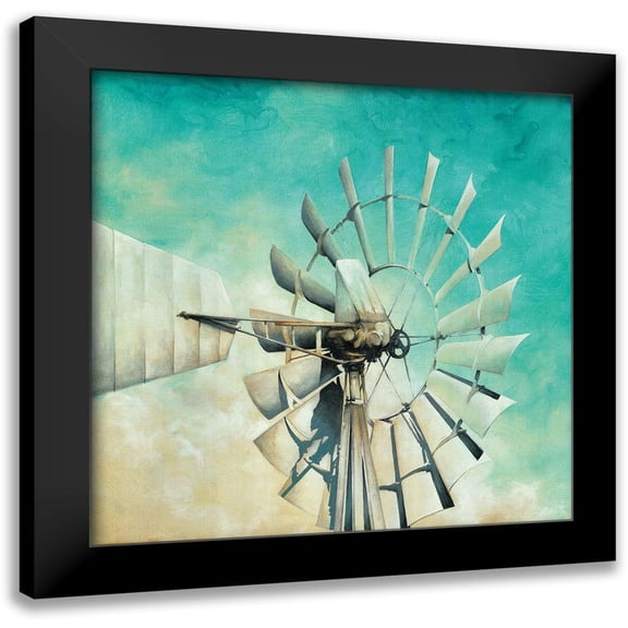 White Ladder 12x12 Black Modern Framed Museum Art Print Titled - Teal Windmill