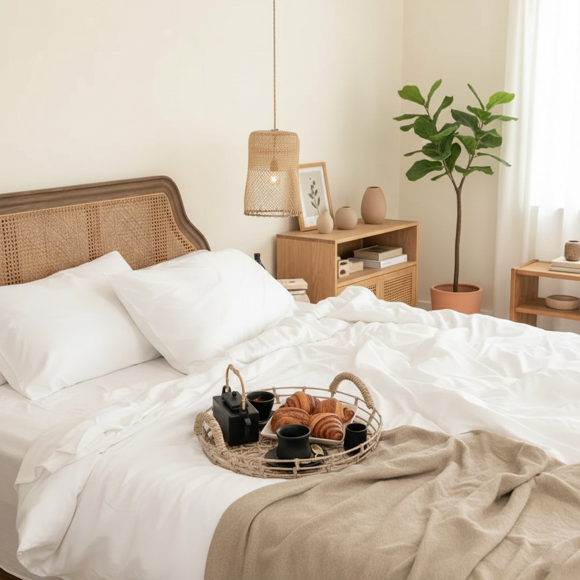 Q VITA Bamboo Duvet Cover Set, Queen Size, 3-Piece Bedding for Adults – White Color, Soft, Breathable, OEKO-TEX Certified, Machine Washable, Natural Cotton