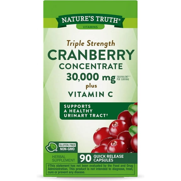 Nature's Truth Triple Strength Cranberry Concentrate 15000 mg Plus Vitamin C Capsules, 90 Count