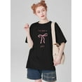 thumbnail image 1 of Summer Girls Casual Cute Bow Printed Short Sleeve T-ShirtFather's Day, Mother's Day, New Year, SprinCamisetas para mujer, lindas camisetas con estampado gráfico, de manga corta, estilo casual, para ve, 1 of 7